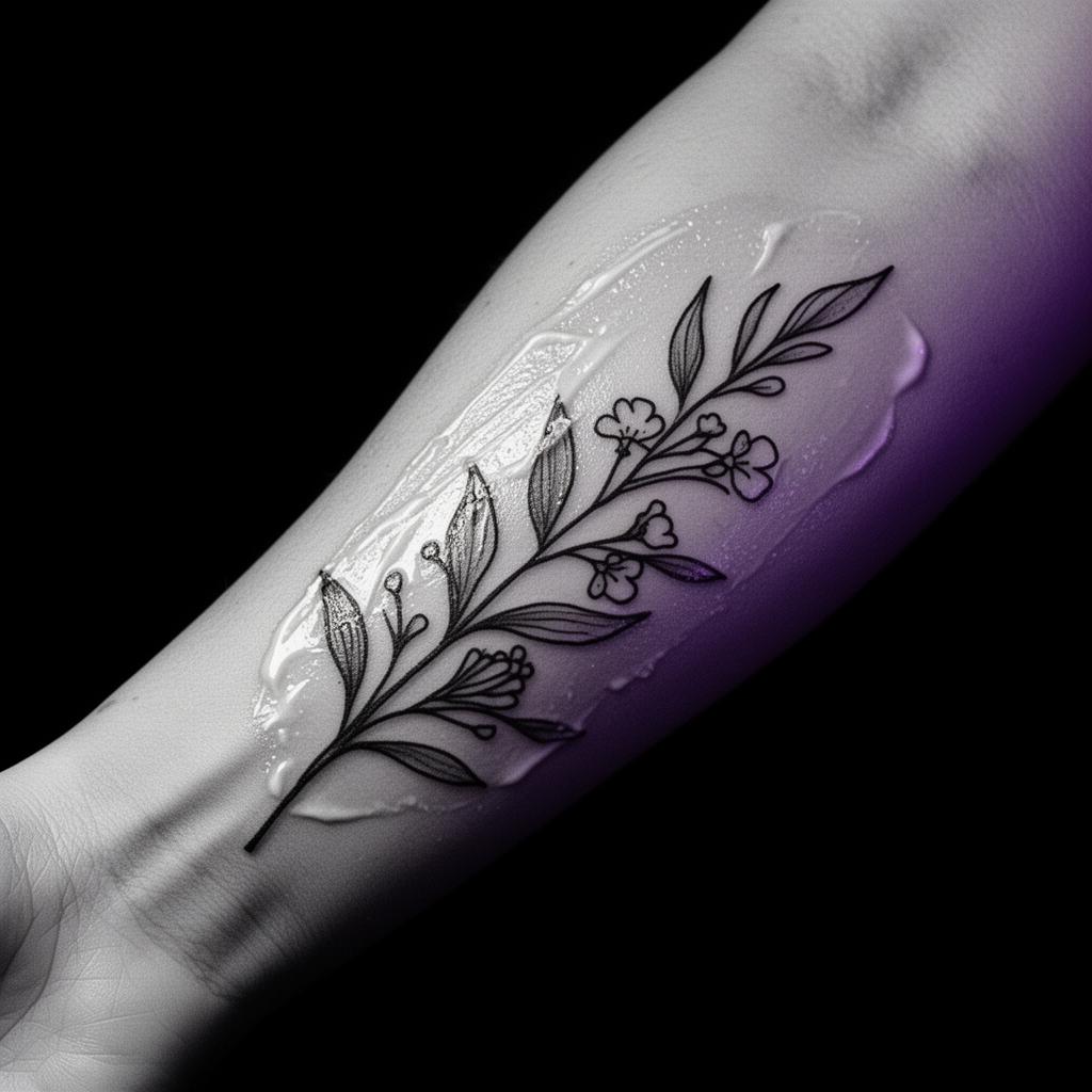 Fresh fine-line botanical tattoo on forearm